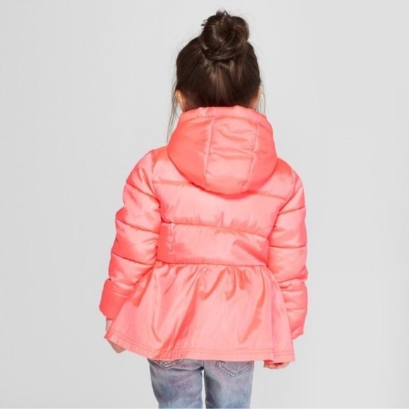 Cat & Jack toddler girl peplum puffer jacket Peach/pink/salmon color 12 months - Picture 2 of 7